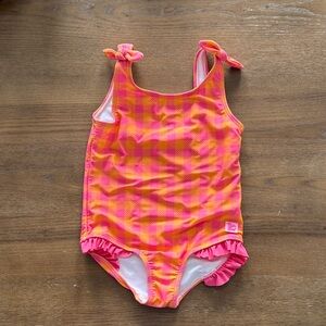 4T Ruffle Butts Girls' Pink & Orange Check One-Piece Swimsuit